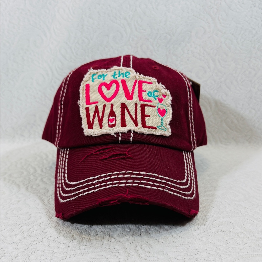 New With Tag Burgundy 'For the Love of Wine' Baseball Cap Hat